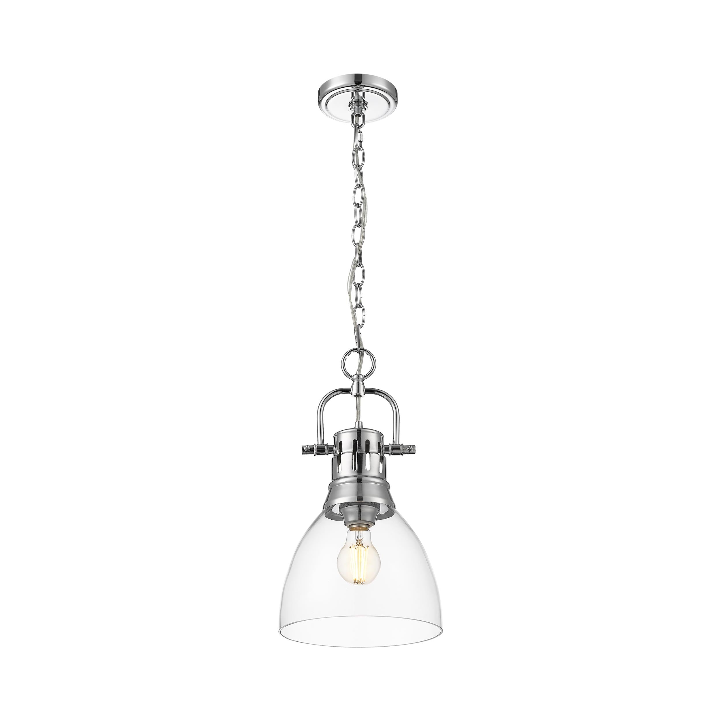 Yep by Golden Lighting Duncan 1-light 9in chain hung Pendant in Chrome and Clear Glass - - Golden Lighting