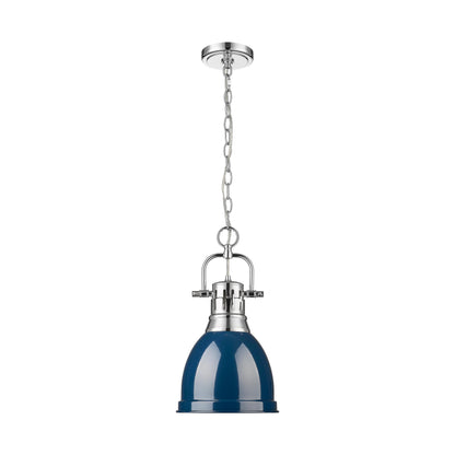 Duncan Small Pendant with Chain in Chrome with Matte Navy - - Golden Lighting