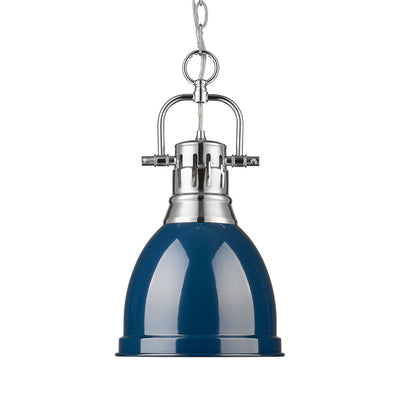 Yep by Golden Lighting Duncan 1-light 9in Chain Hung Pendant in Chrome and Navy Blue shade - Default Title - Golden Lighting