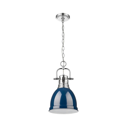 Duncan Small Pendant with Chain in Chrome with Matte Navy - Chrome / Navy Blue / Blue - Golden Lighting