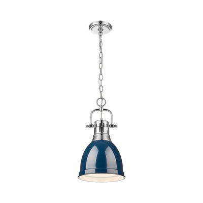 Yep by Golden Lighting Duncan 1-light 9in Chain Hung Pendant in Chrome and Navy Blue shade - - Golden Lighting