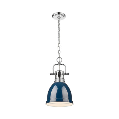 Yep by Golden Lighting Duncan 1-light 9in Chain Hung Pendant in Chrome and Navy Blue shade - - Golden Lighting