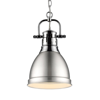Yep by Golden Lighting Duncan 1-light 9in Chain Hung Pendant in Chrome and Pewter shade