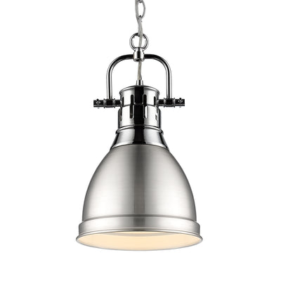 Yep by Golden Lighting Duncan 1-light 9in Chain Hung Pendant in Chrome and Pewter shade - Default Title - Golden Lighting