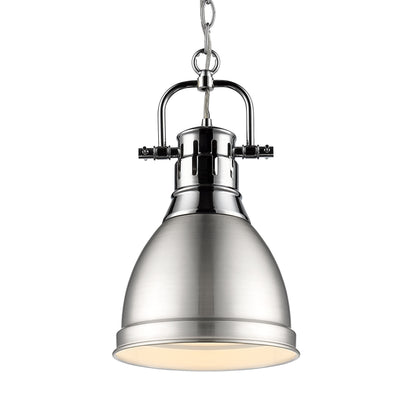 Yep by Golden Lighting Duncan 1-light 9in Chain Hung Pendant in Chrome and Pewter shade - Default Title - Golden Lighting