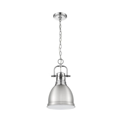 Yep by Golden Lighting Duncan 1-light 9in Chain Hung Pendant in Chrome and Pewter shade - - Golden Lighting