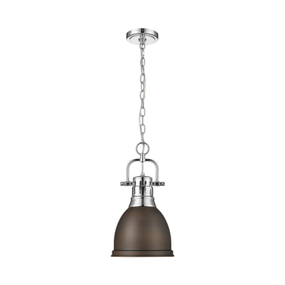 Duncan Small Pendant with Chain in Chrome with Rubbed Bronze - - Golden Lighting