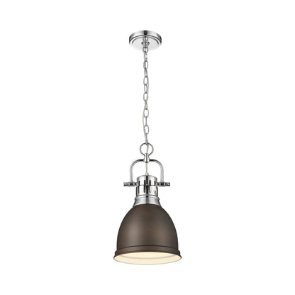 Duncan Small Pendant with Chain in Chrome with Rubbed Bronze - Chrome / Rubbed Bronze / Bronze - Golden Lighting