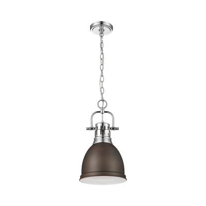 Yep by Golden Lighting Duncan 1-light 9in Chain Hung Pendant in Chrome and Rubbed Bronze shade - - Golden Lighting