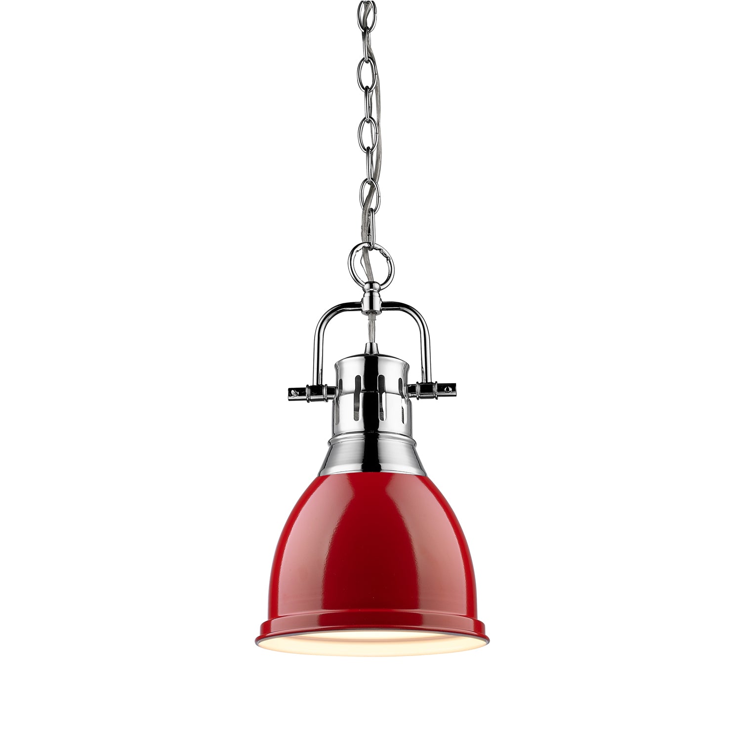 Duncan Small Pendant with Chain in Chrome with a Red Shade - - Golden Lighting