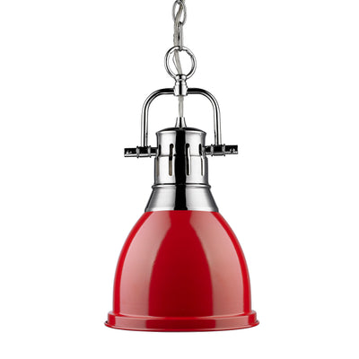 Yep by Golden Lighting Duncan 1-light 9in Chain Hung Pendant in Chrome and Red shade - Default Title - Golden Lighting