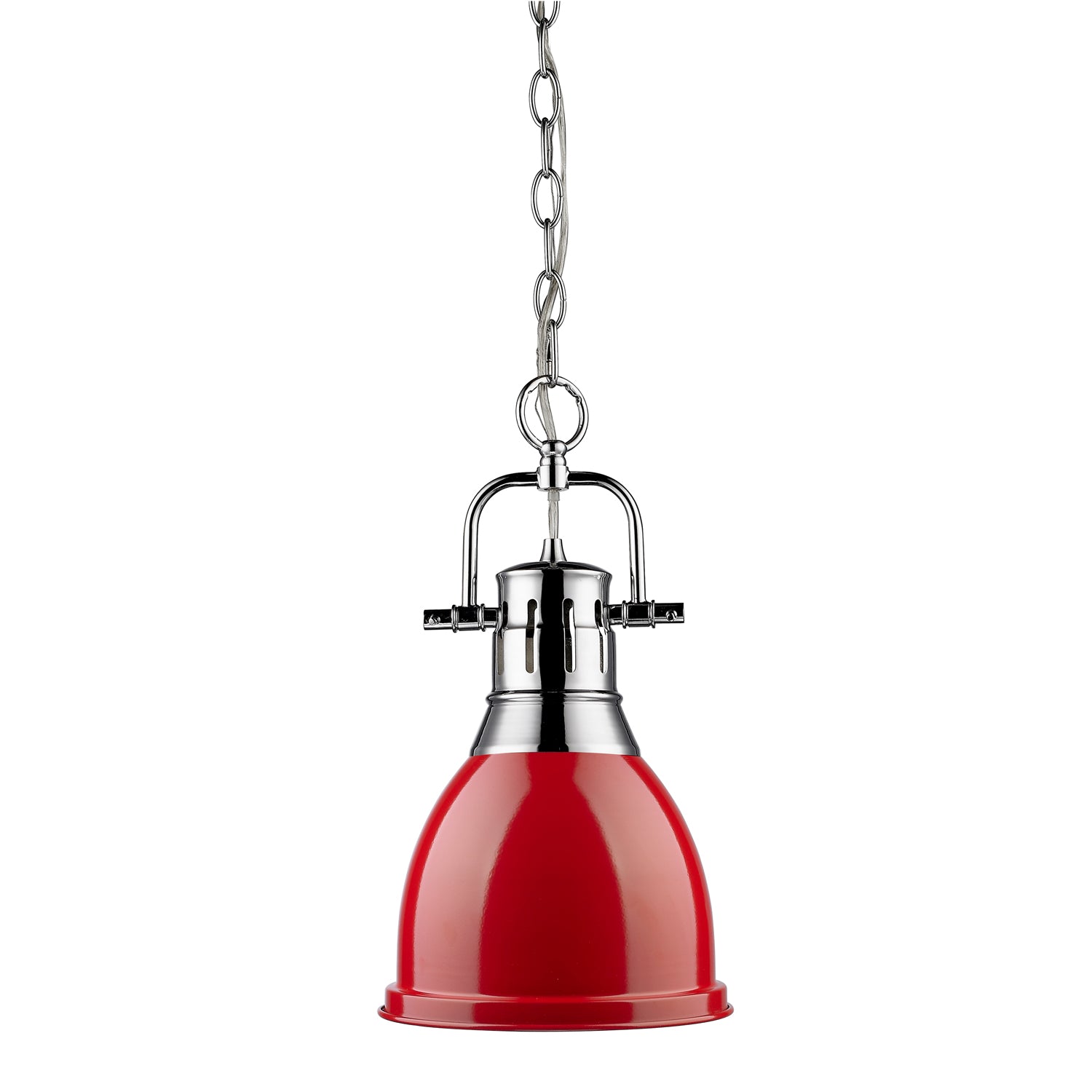 Duncan Small Pendant with Chain in Chrome with a Red Shade - Chrome / Red / Red - Golden Lighting