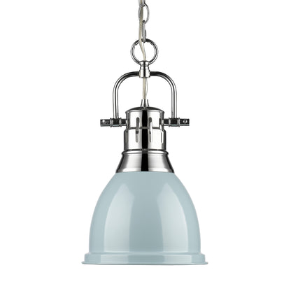 Yep by Golden Lighting Duncan 1-light 9in Chain Hung Pendant in Chrome and Seafoam shade