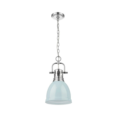 Yep by Golden Lighting Duncan 1-light 9in Chain Hung Pendant in Chrome and Seafoam shade - - Golden Lighting