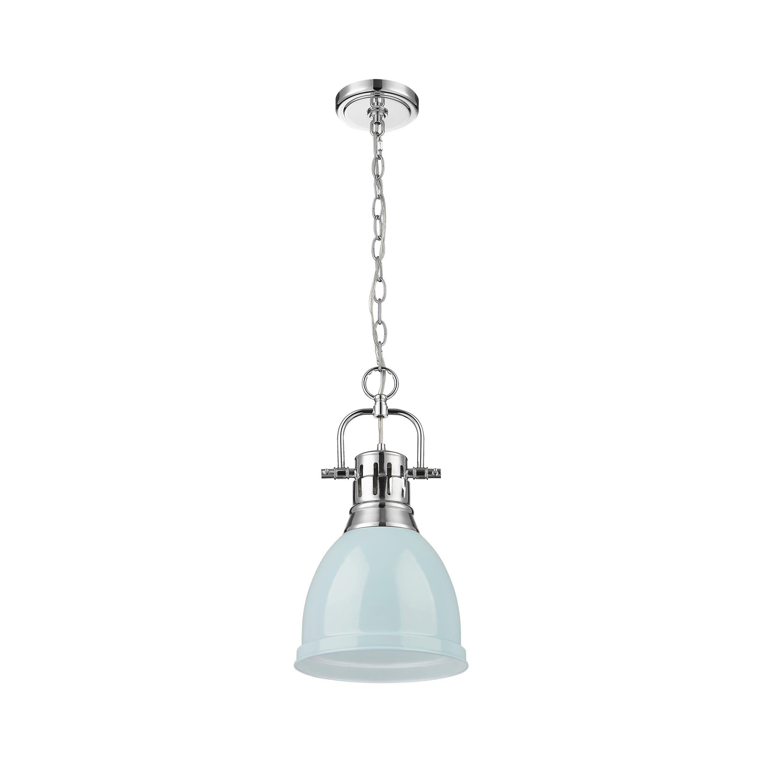 Duncan Small Pendant with Chain in Chrome with a Seafoam Shade - Chrome / Seafoam / Green - Golden Lighting