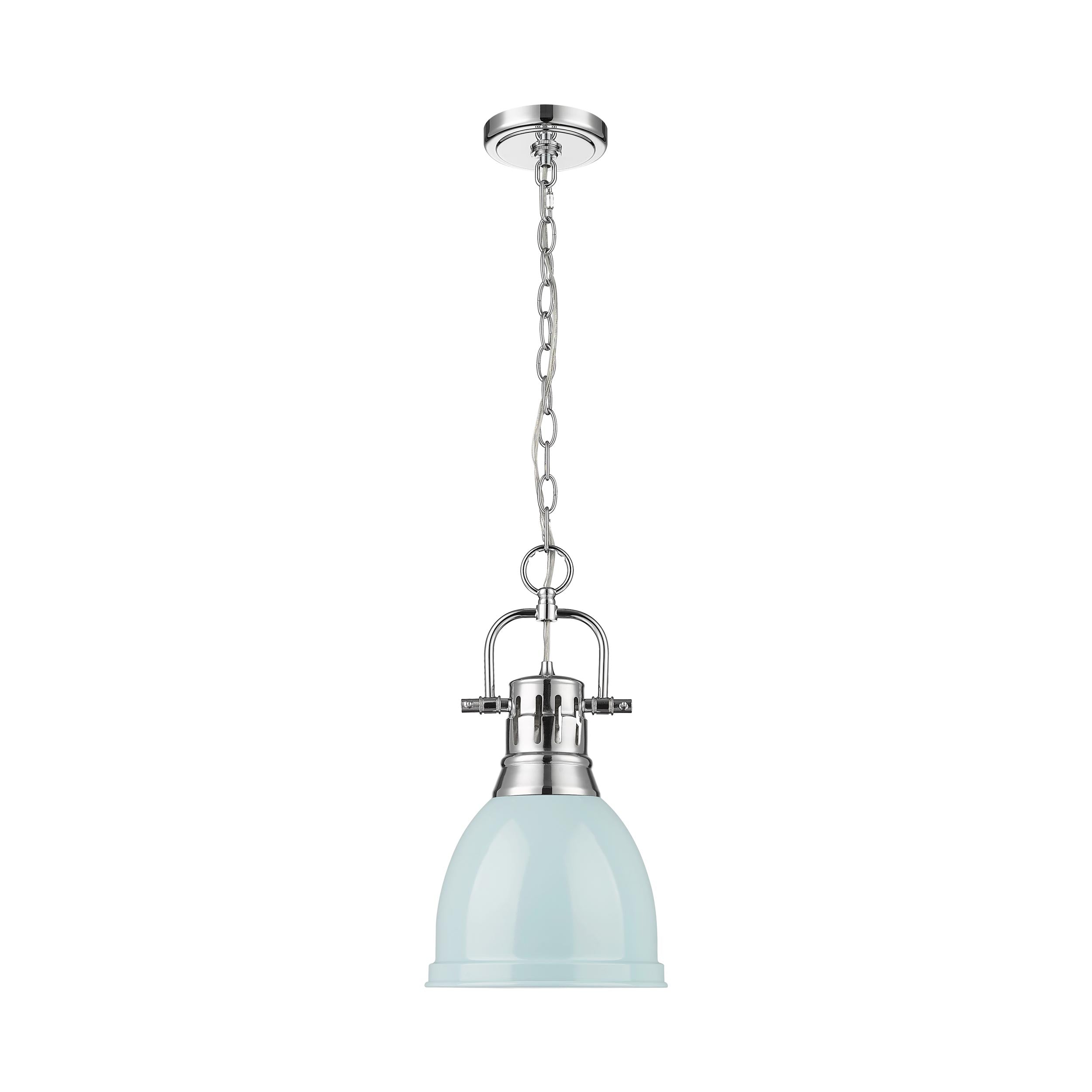 Duncan Small Pendant with Chain in Chrome with a Seafoam Shade - - Golden Lighting