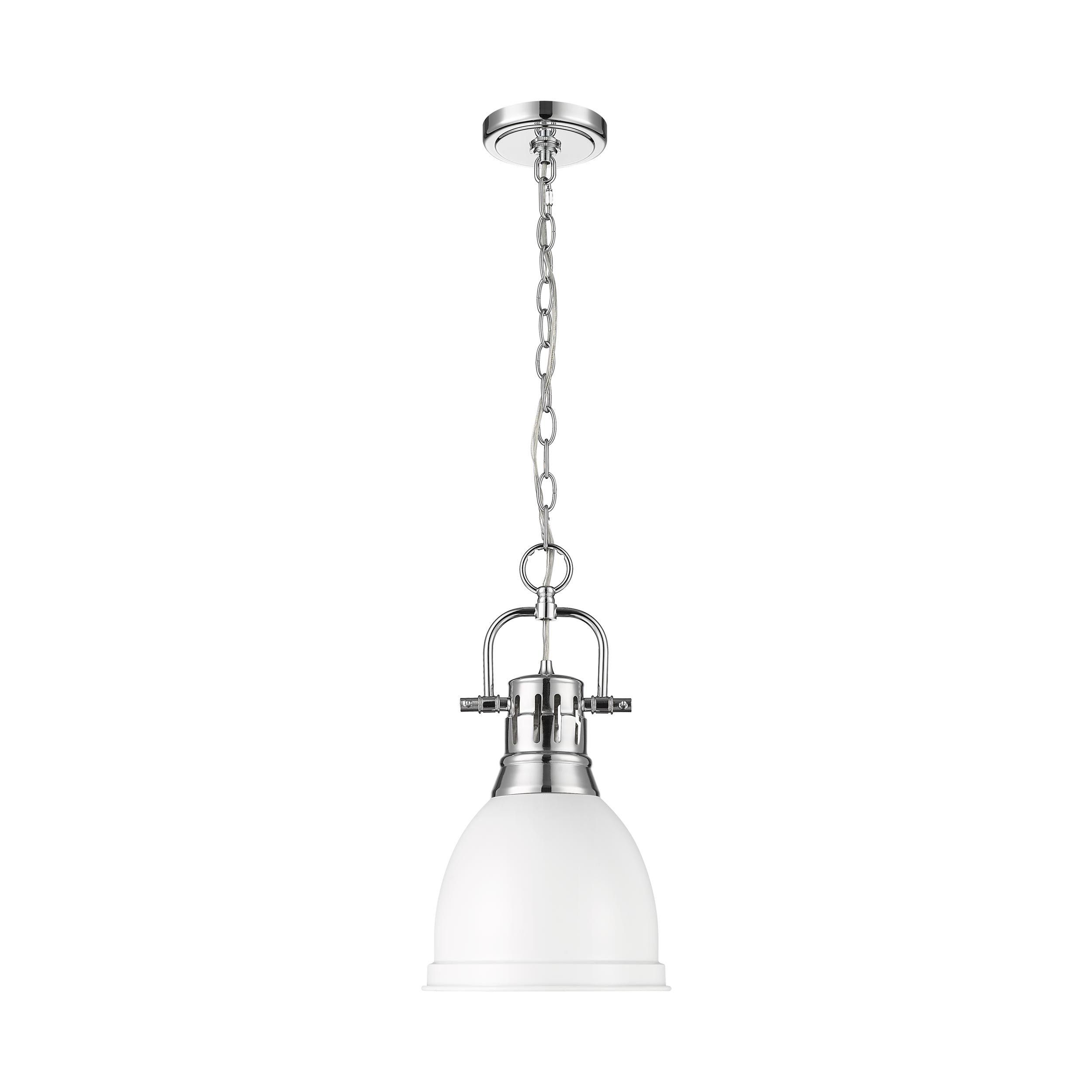 Duncan Small Pendant with Chain in Chrome with Matte White - - Golden Lighting