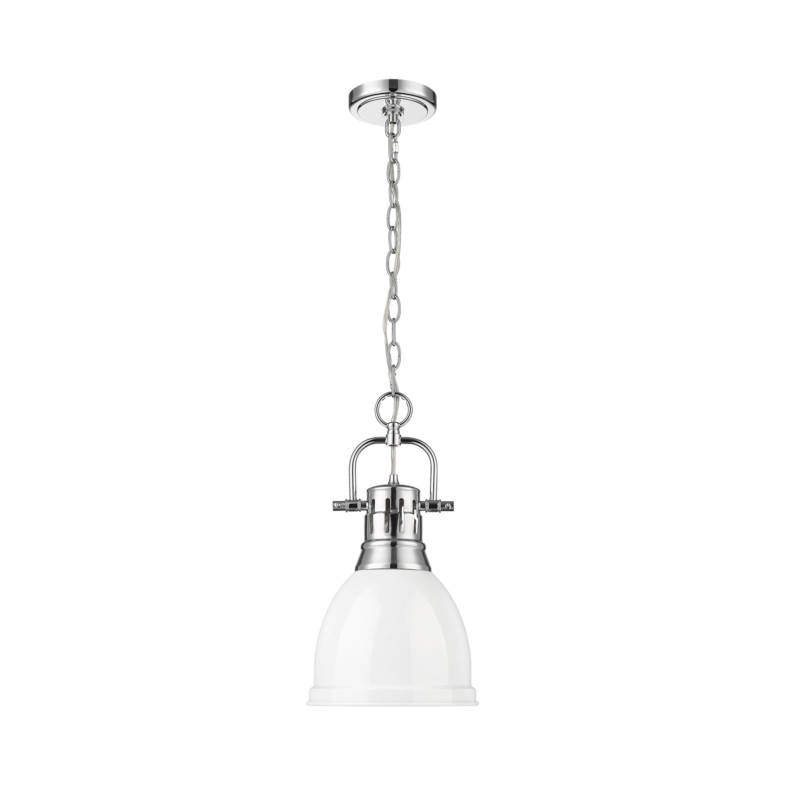 Duncan Small Pendant with Chain in Chrome with a White Shade - - Golden Lighting