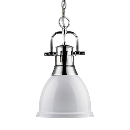 Yep by Golden Lighting Duncan 1-light 9in Chain Hung Pendant in Chrome and White shade