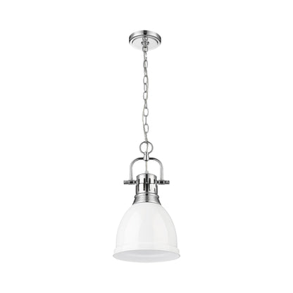 Duncan Small Pendant with Chain in Chrome with a White Shade - Chrome / White / White - Golden Lighting