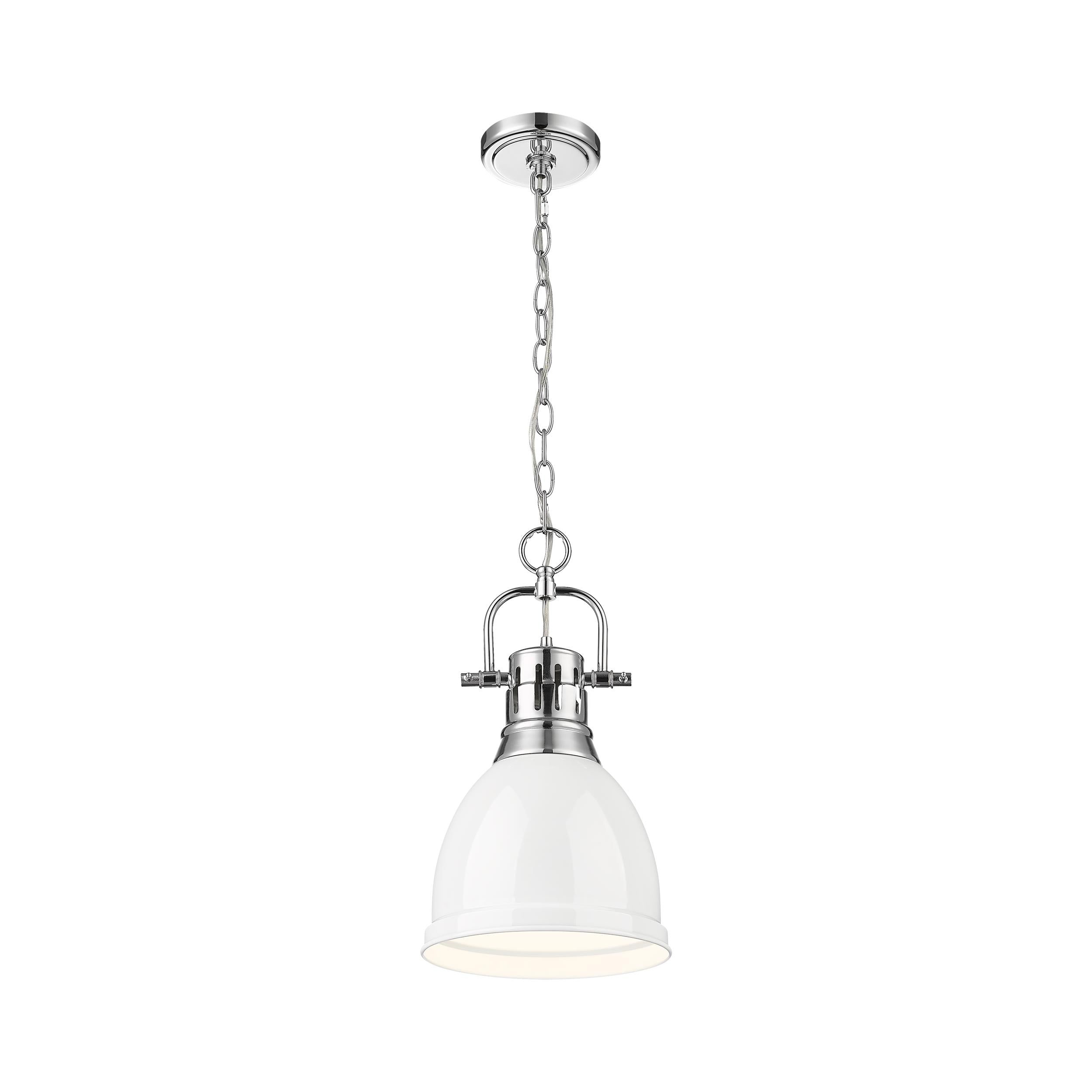 Yep by Golden Lighting Duncan 1-light 9in Chain Hung Pendant in Chrome and White shade - - Golden Lighting