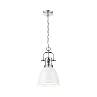 Yep by Golden Lighting Duncan 1-light 9in Chain Hung Pendant in Chrome and White shade - - Golden Lighting