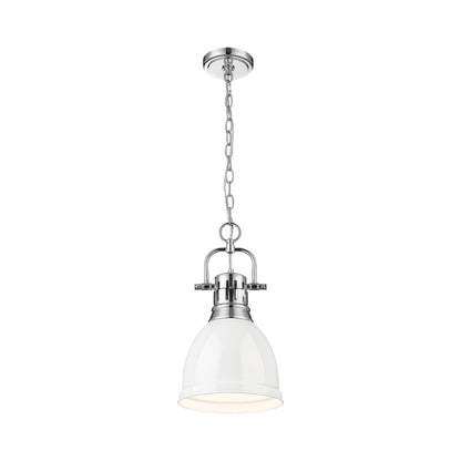 Yep by Golden Lighting Duncan 1-light 9in Chain Hung Pendant in Chrome and White shade - - Golden Lighting