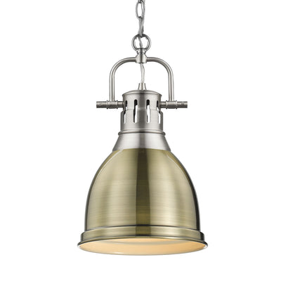 Yep by Golden Lighting Duncan 1-light 9in Chain Hung Pendant in Pewter and Aged Brass shade - Default Title - Golden Lighting