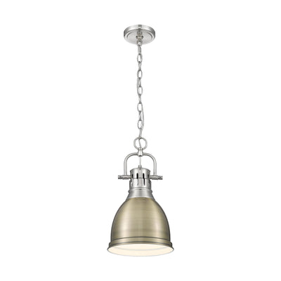 Yep by Golden Lighting Duncan 1-light 9in Chain Hung Pendant in Pewter and Aged Brass shade - - Golden Lighting