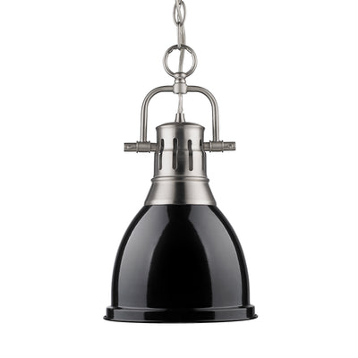 Yep by Golden Lighting Duncan 1-light 9in Chain Hung Pendant in Pewter and Black shade - Default Title - Golden Lighting