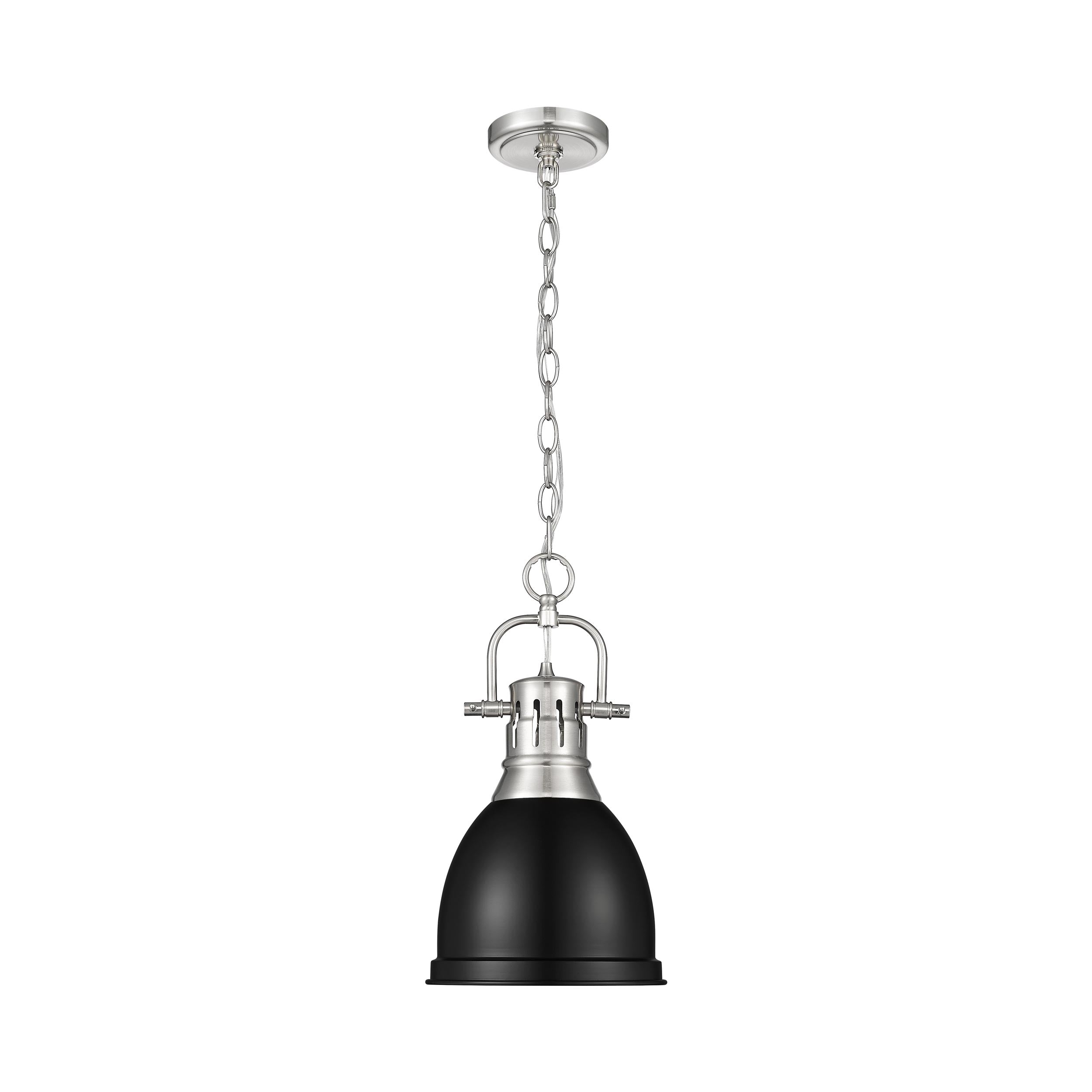 Duncan Small Pendant with Chain in Pewter with a Matte Black Shade - - Golden Lighting