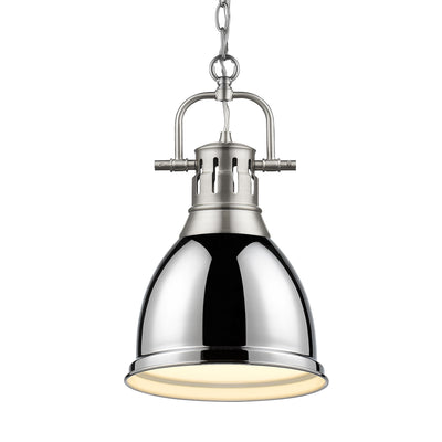Yep by Golden Lighting Duncan 1-light 9in Chain Hung Pendant in Pewter and Chrome shade - Default Title - Golden Lighting