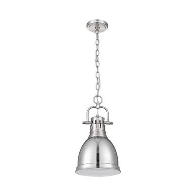 Yep by Golden Lighting Duncan 1-light 9in Chain Hung Pendant in Pewter and Chrome shade - - Golden Lighting