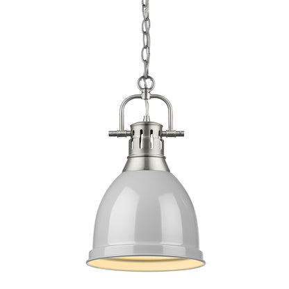 Duncan Small Pendant with Chain in Pewter with a Gray Shade - - Golden Lighting