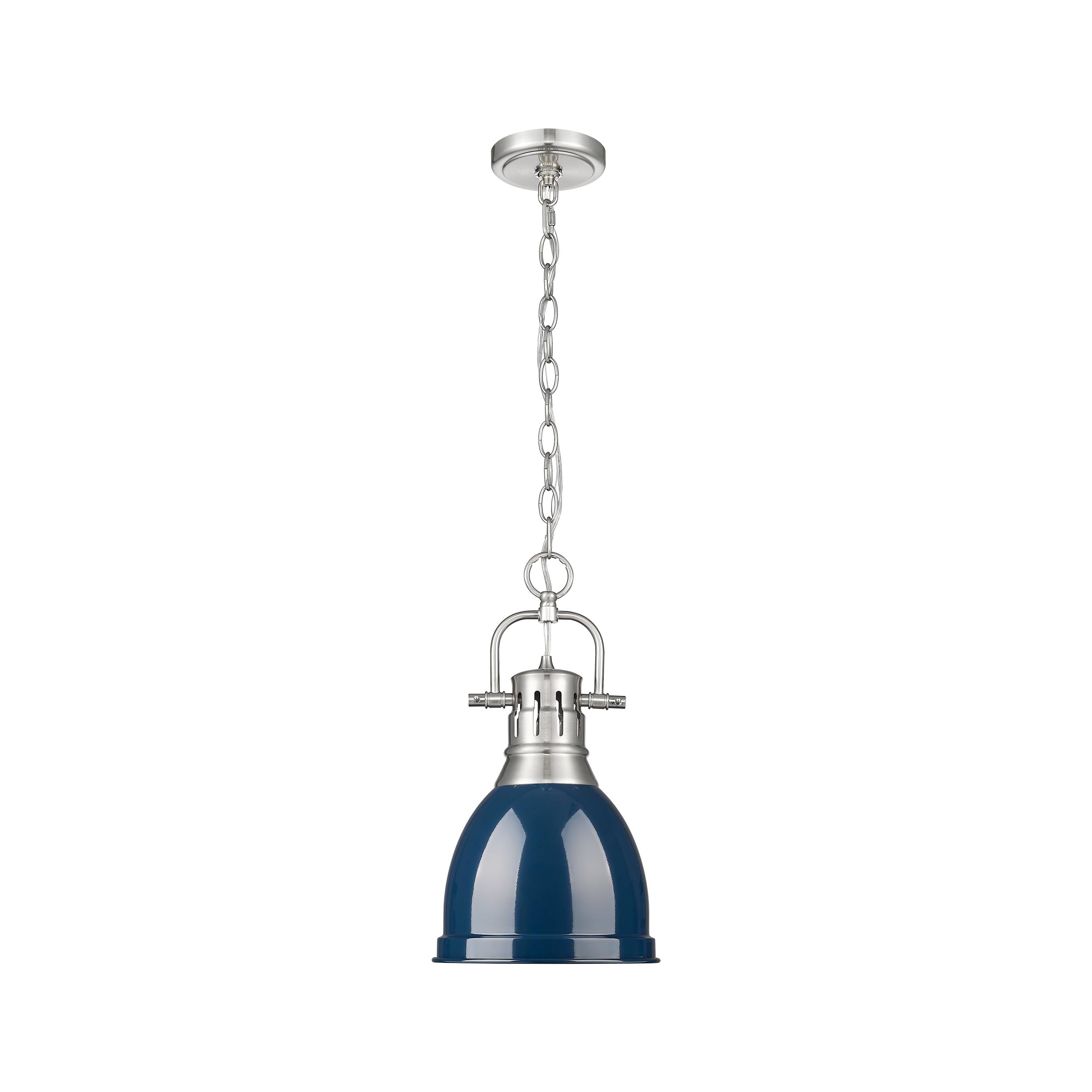 Duncan Small Pendant with Chain in Pewter with Matte Navy - - Golden Lighting