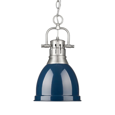 Yep by Golden Lighting Duncan 1-light 9in Chain Hung Pendant in Pewter and Navy Blue shade - Default Title - Golden Lighting