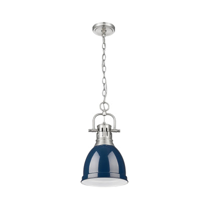 Duncan Small Pendant with Chain in Pewter with Matte Navy - Default Title - Golden Lighting