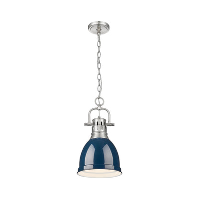 Yep by Golden Lighting Duncan 1-light 9in Chain Hung Pendant in Pewter and Navy Blue shade - - Golden Lighting