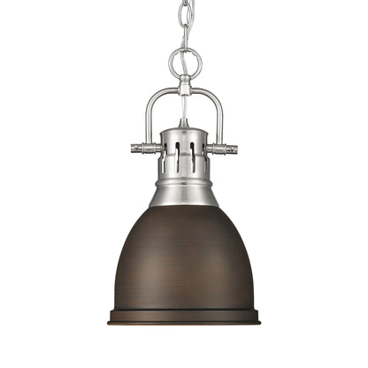 Yep by Golden Lighting Duncan 1-light 9in Chain Hung Pendant in Pewter and Rubbed Bronze shade