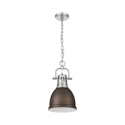 Yep by Golden Lighting Duncan 1-light 9in Chain Hung Pendant in Pewter and Rubbed Bronze shade - - Golden Lighting