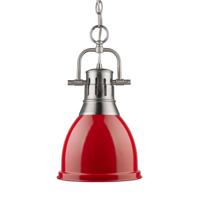 Yep by Golden Lighting Duncan 1-light 9in Chain Hung Pendant in Pewter and Red shade - - Golden Lighting
