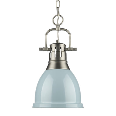 Yep by Golden Lighting Duncan 1-light 9in Chain Hung Pendant in Pewter and Seafoam shade - Default Title - Golden Lighting