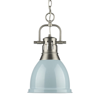 Yep by Golden Lighting Duncan 1-light 9in Chain Hung Pendant in Pewter and Seafoam shade