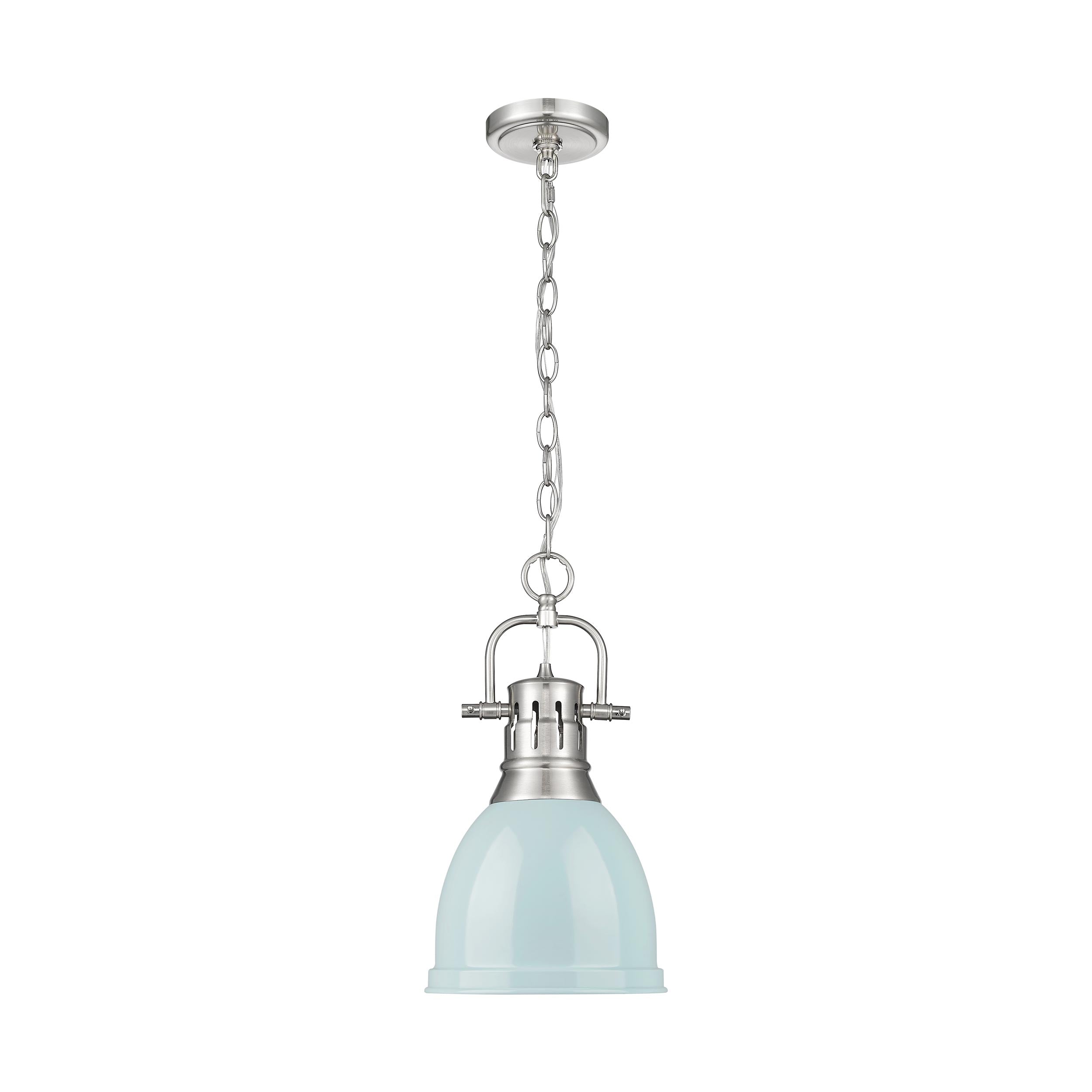 Duncan Small Pendant with Chain in Pewter with a Seafoam Shade - - Golden Lighting