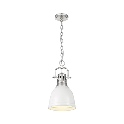 Yep by Golden Lighting Duncan 1-light 9in Chain Hung Pendant in Pewter and Matte White shade - - Golden Lighting
