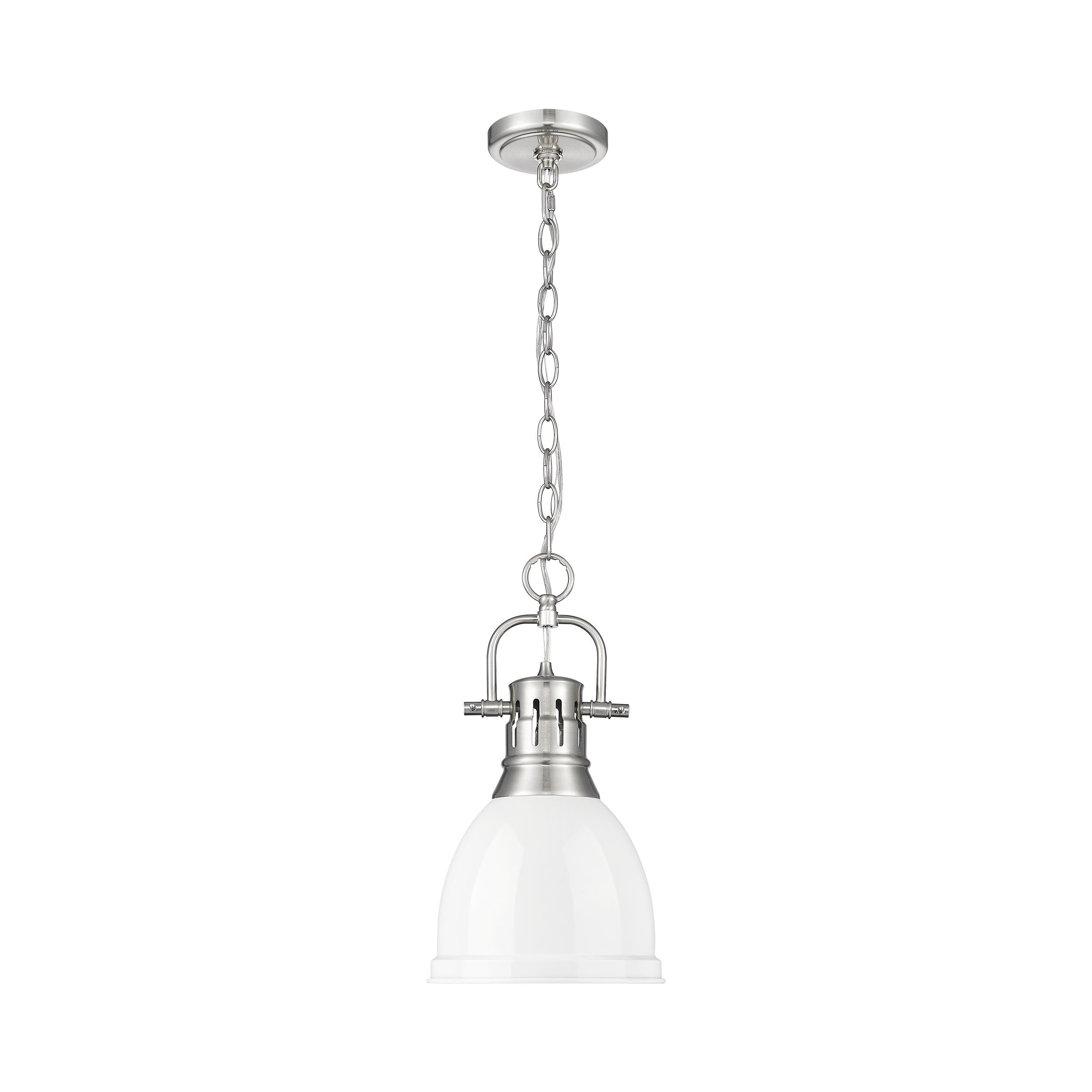 Duncan Small Pendant with Chain in Pewter with a White Shade - - Golden Lighting