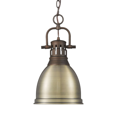 Yep by Golden Lighting Duncan 1-light 9in Chain Hung Pendant in Rubbed Bronze and Aged Brass shade - Default Title - Golden Lighting