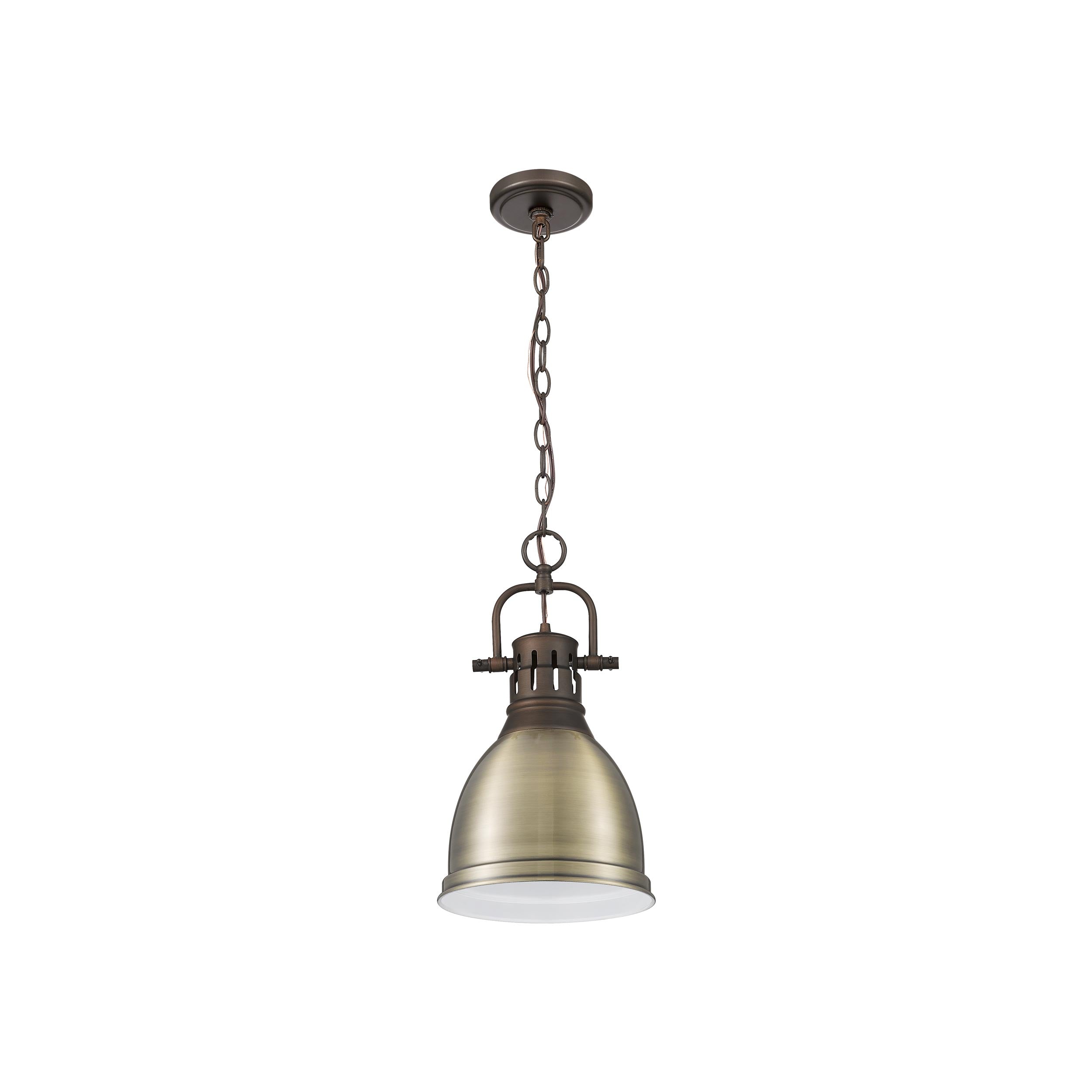 Yep by Golden Lighting Duncan 1-light 9in Chain Hung Pendant in Rubbed Bronze and Aged Brass shade - - Golden Lighting
