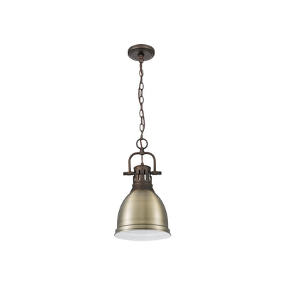 Yep by Golden Lighting Duncan 1-light 9in Chain Hung Pendant in Rubbed Bronze and Aged Brass shade - - Golden Lighting