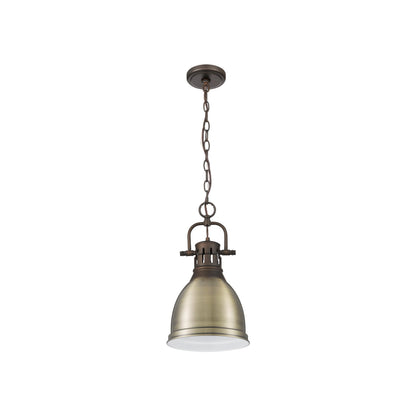 Yep by Golden Lighting Duncan 1-light 9in Chain Hung Pendant in Rubbed Bronze and Aged Brass shade - - Golden Lighting